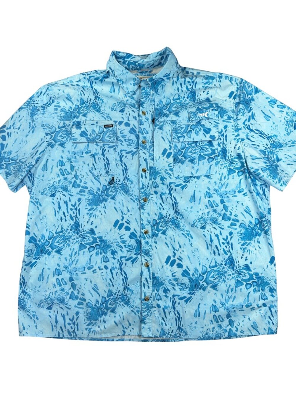 KastKing Men's 3XL Performance Fishing Shirt Short Sleeve Button Down Teal Blue